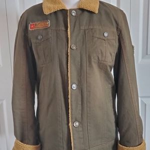 Army Green Bomber Jacket Coat Sherpa Button Up